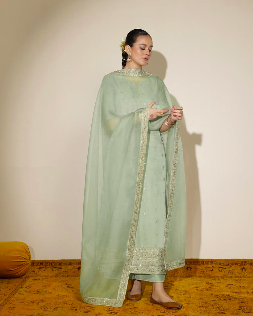 PASTEL GREEN | 3-Pcs Stitched Embroidered Outfit