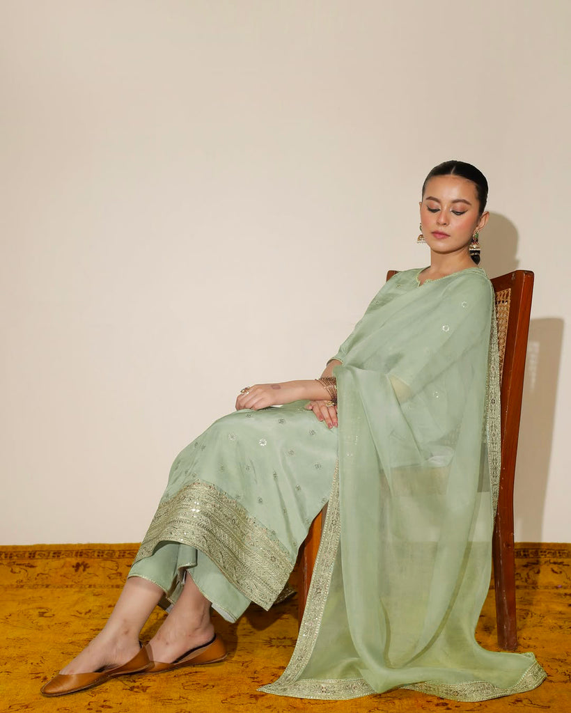 PASTEL GREEN | 3-Pcs Stitched Embroidered Outfit