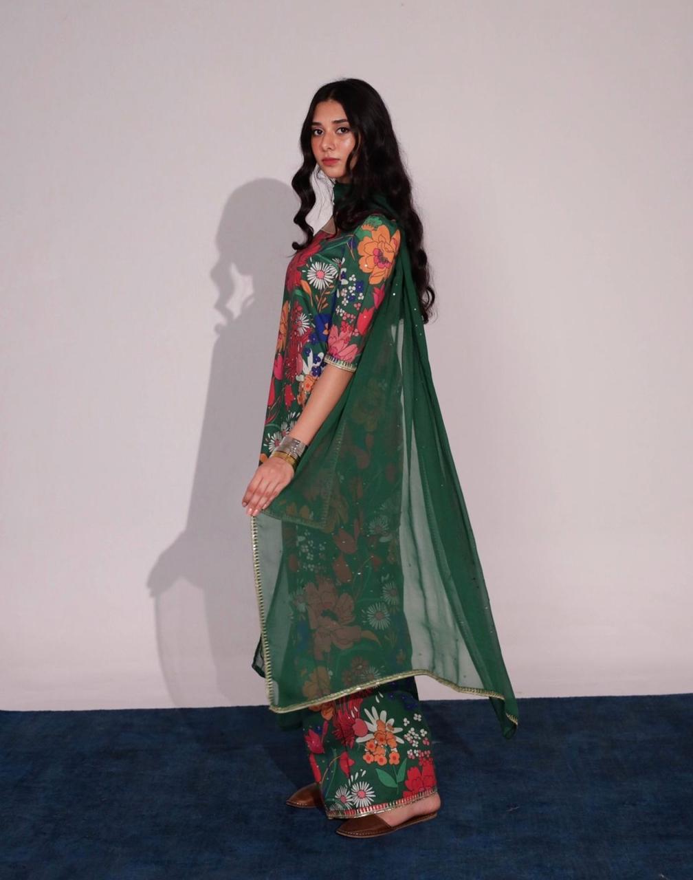 Green Glamour | 3-Piece Stitched Suit