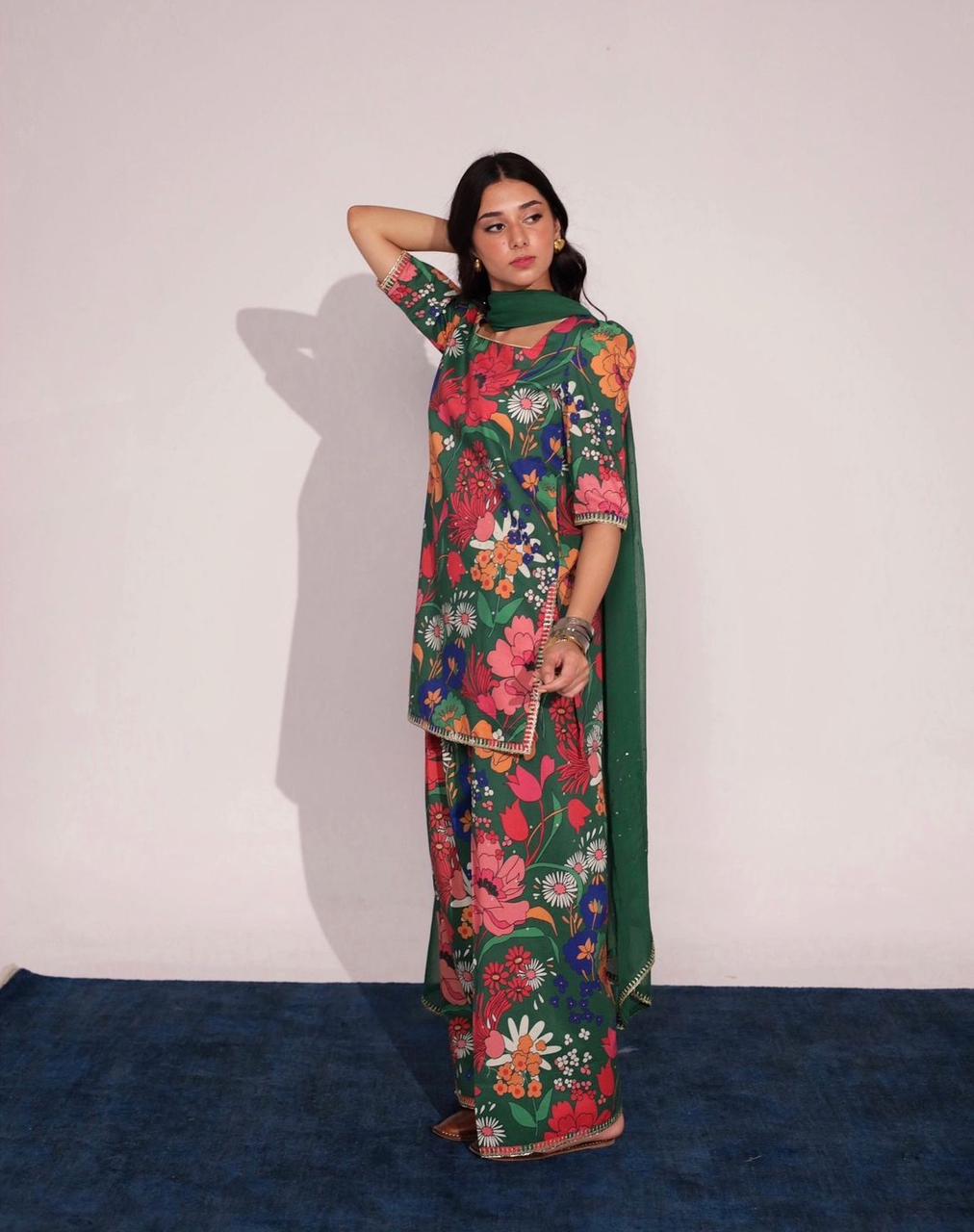 Green Glamour | 3-Piece Stitched Suit