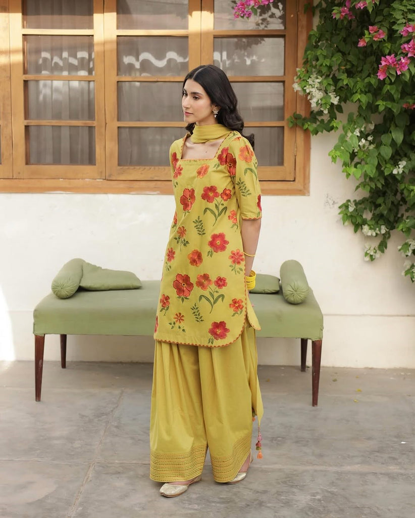 OLIVE YELLOW | 3PC Stitched Embroidered Outfit