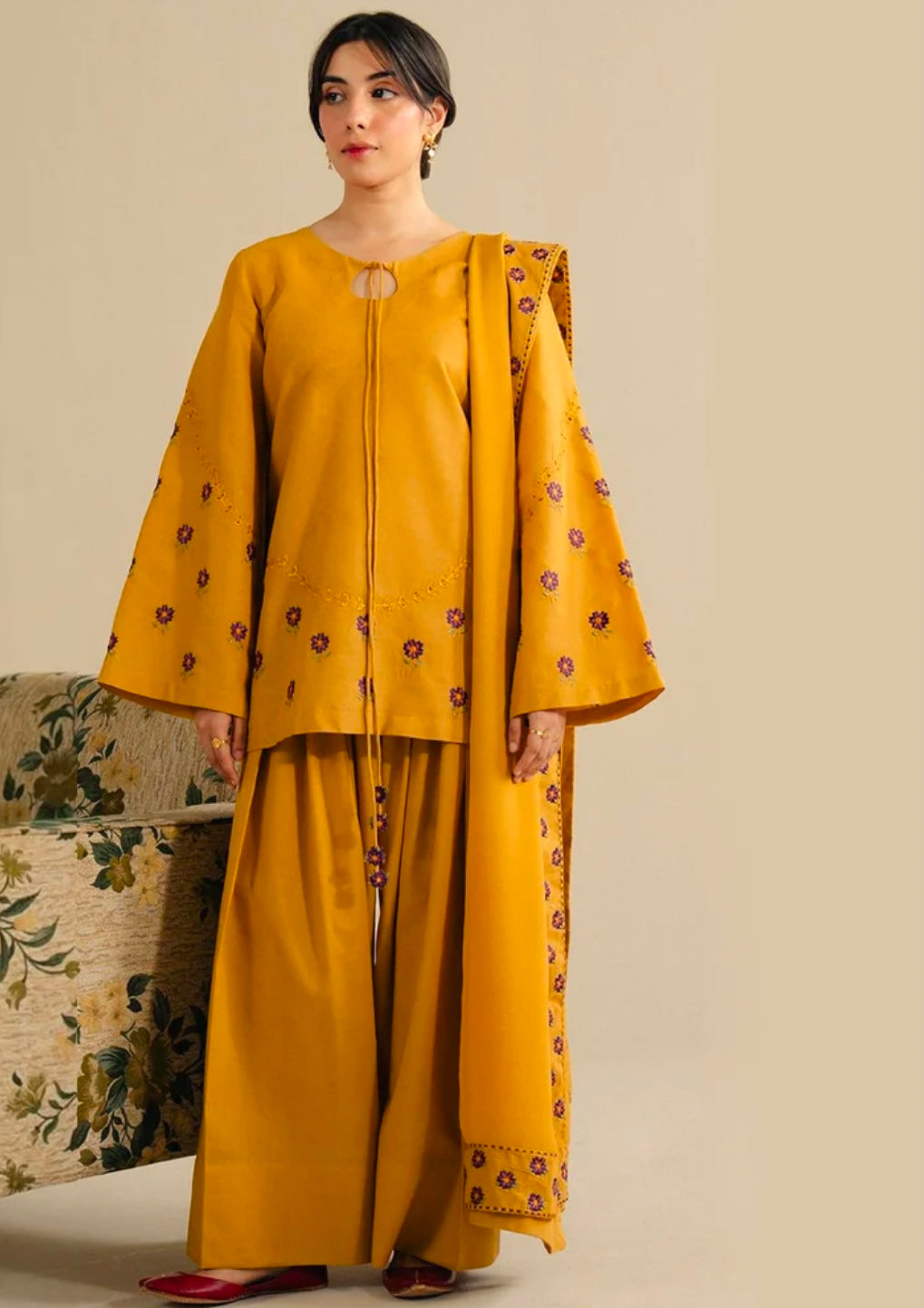 Mustard | 3-pc Stitched Embroidered Outfit
