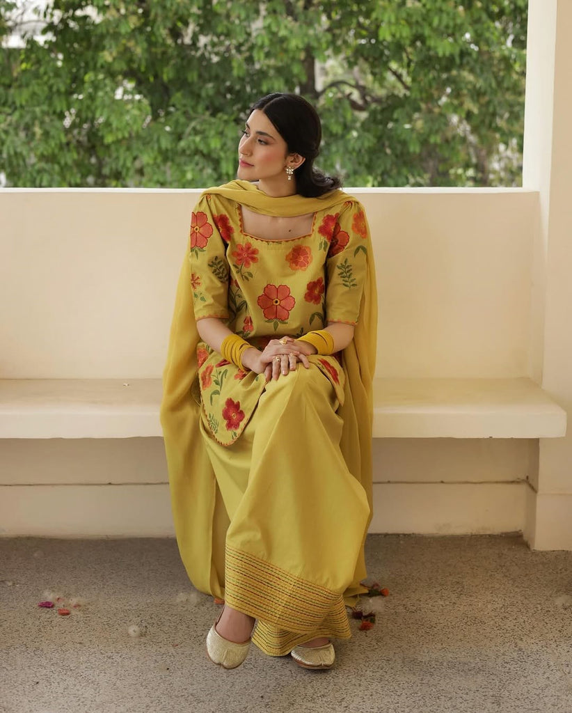 OLIVE YELLOW | 3PC Stitched Embroidered Outfit