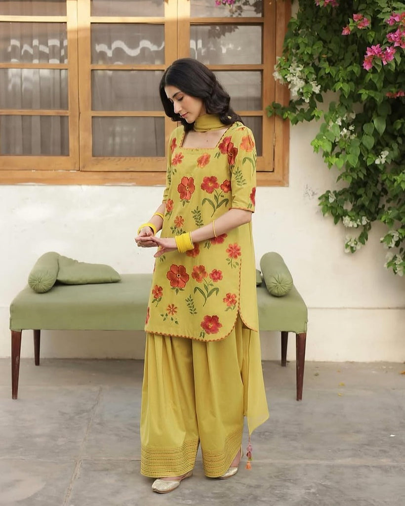 OLIVE YELLOW | 3PC Stitched Embroidered Outfit