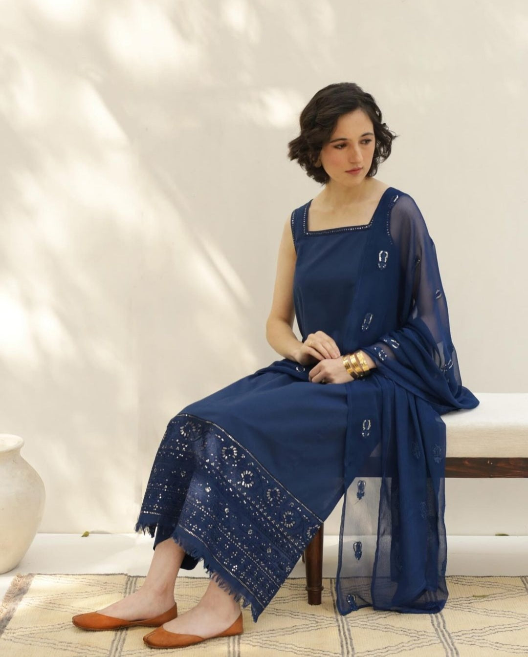 Azure Blue Full Sleeves | 3-Piece Stitched Suit