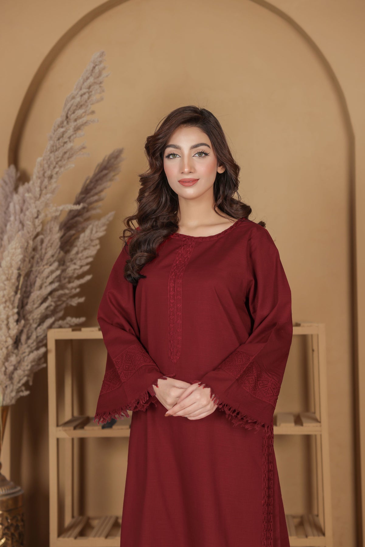 Deep Maroon – 2-Piece Khaddar Suit