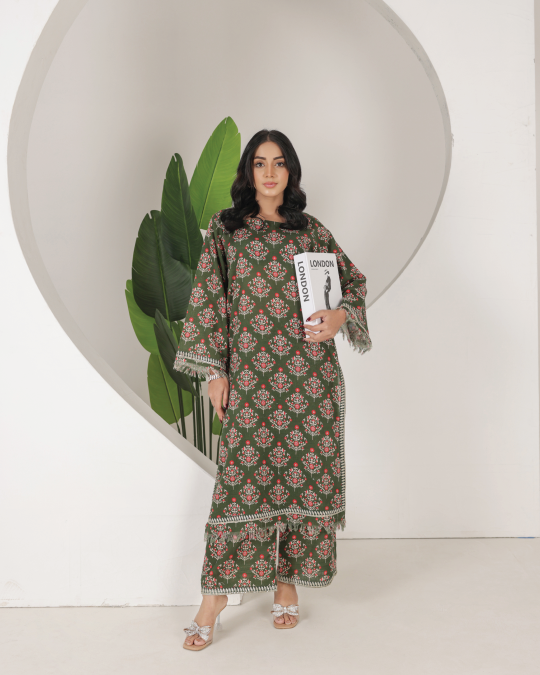 Floral Olive Grace | 2-Piece Stitched Suit