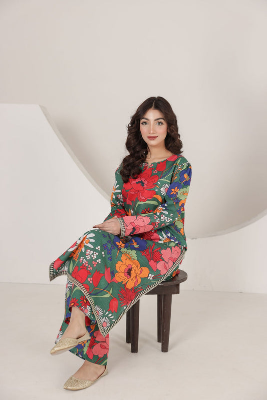 Green Glamour 2-Piece — Khaddar Set