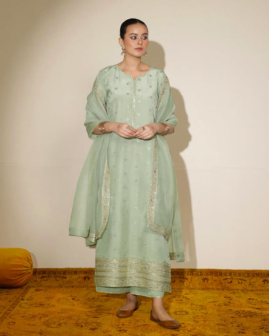 PASTEL GREEN | 3-Pcs Stitched Embroidered Outfit