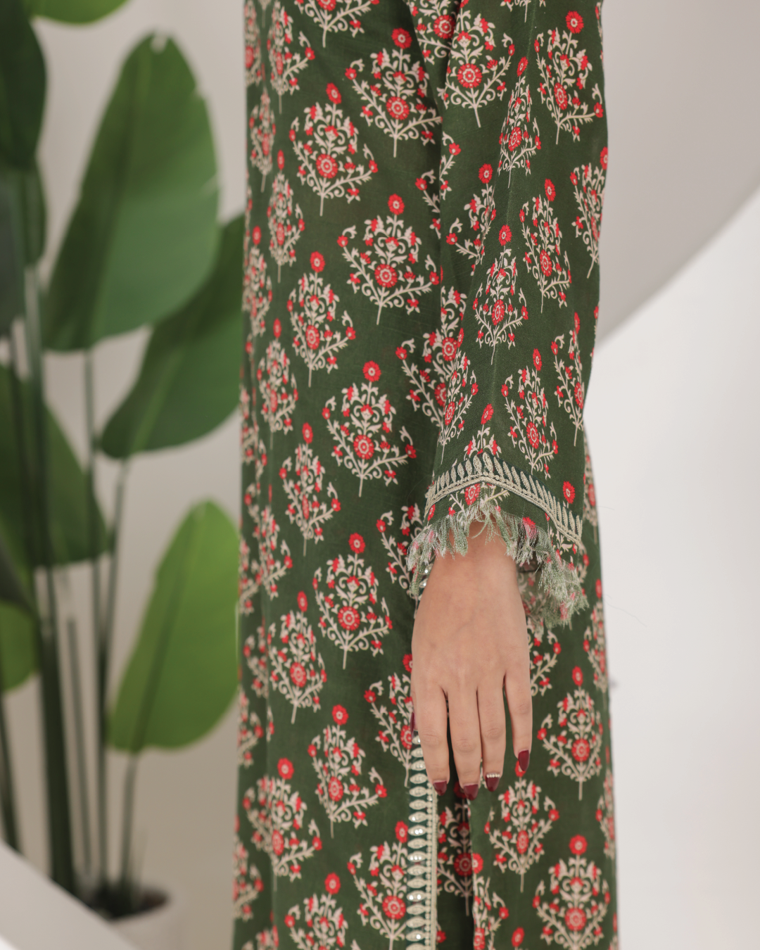 Floral Olive Grace | 2-Piece Stitched Suit