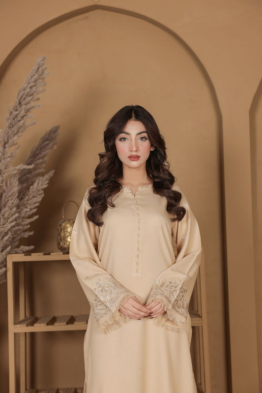 Beige Blossom - Dhanak Fabric 2-Piece Suit