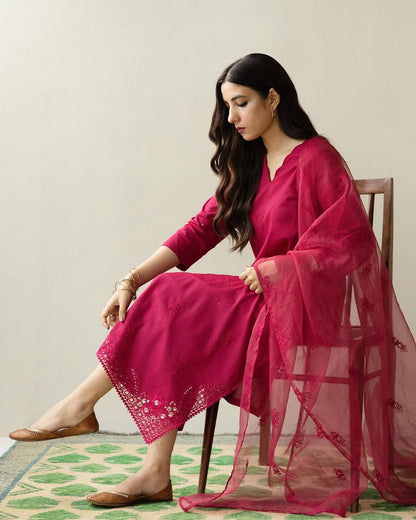 Fuchsia | 3-Pcs stitched Embroidered Outfit