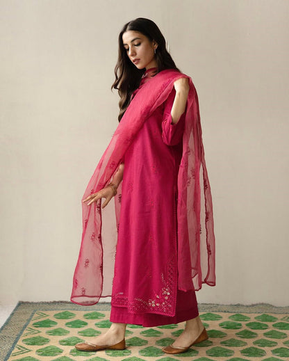 Fuchsia | 3-Pcs stitched Embroidered Outfit