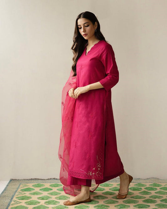 Fuchsia | 3-Pcs stitched Embroidered Outfit
