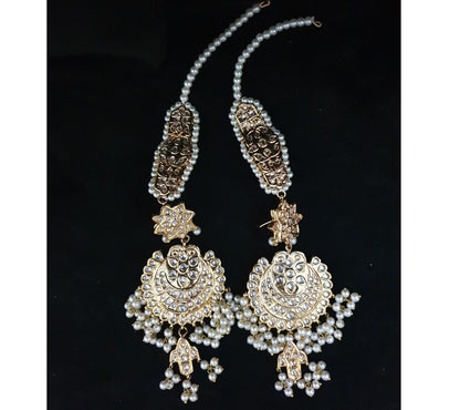✨"Regal Radiance: Gold-Polished Kundan Chandbali with Pearls"
