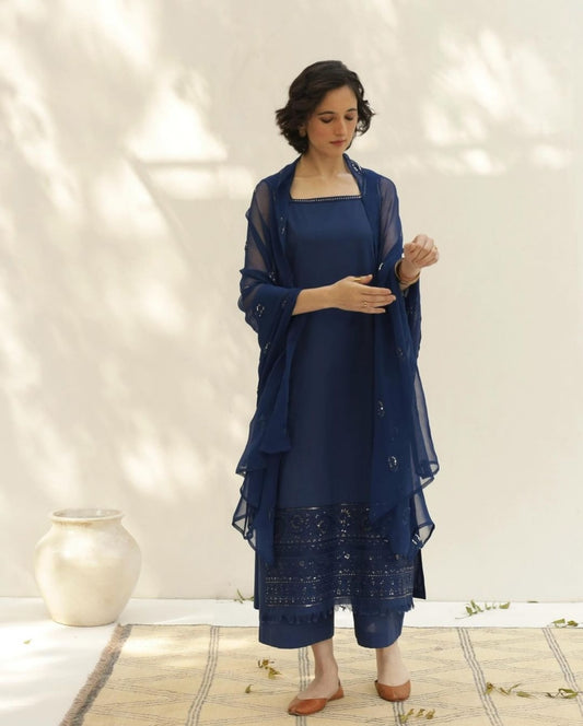Azure Blue Full Sleeves | 3-Piece Stitched Suit