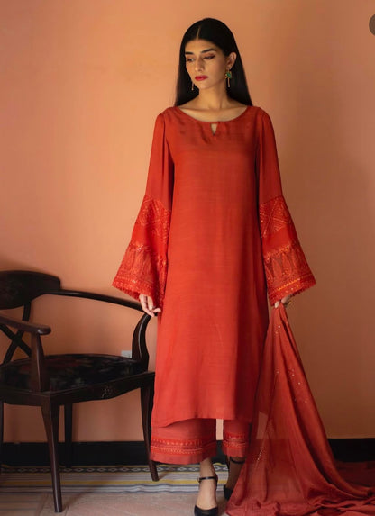 RUST | 3-pc Stitched Embroidered Outfit