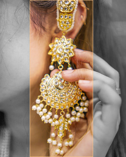 ✨"Regal Radiance: Gold-Polished Kundan Chandbali with Pearls"